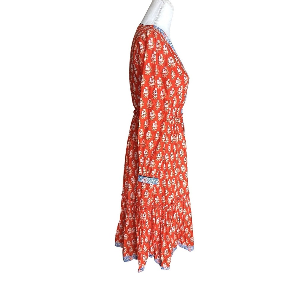 J.Crew 100% Cotton Tiered Floral Midi Dress Cerise Cove Sz 00 Resort Vacation - Picture 11 of 16